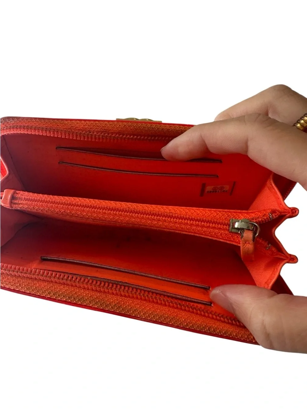 CHANEL Quilted Patent Zip Wallet in Bright Orange